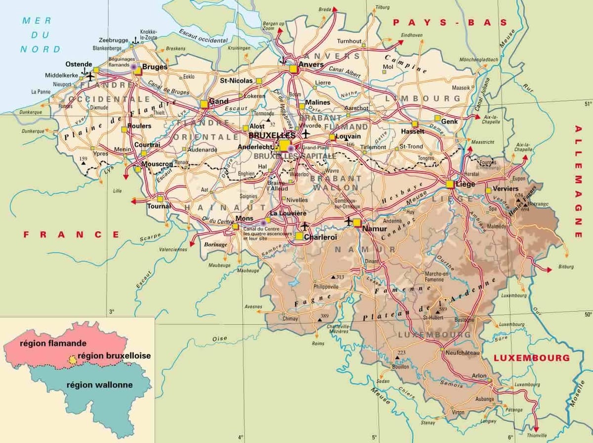 Kaart van België ardennen