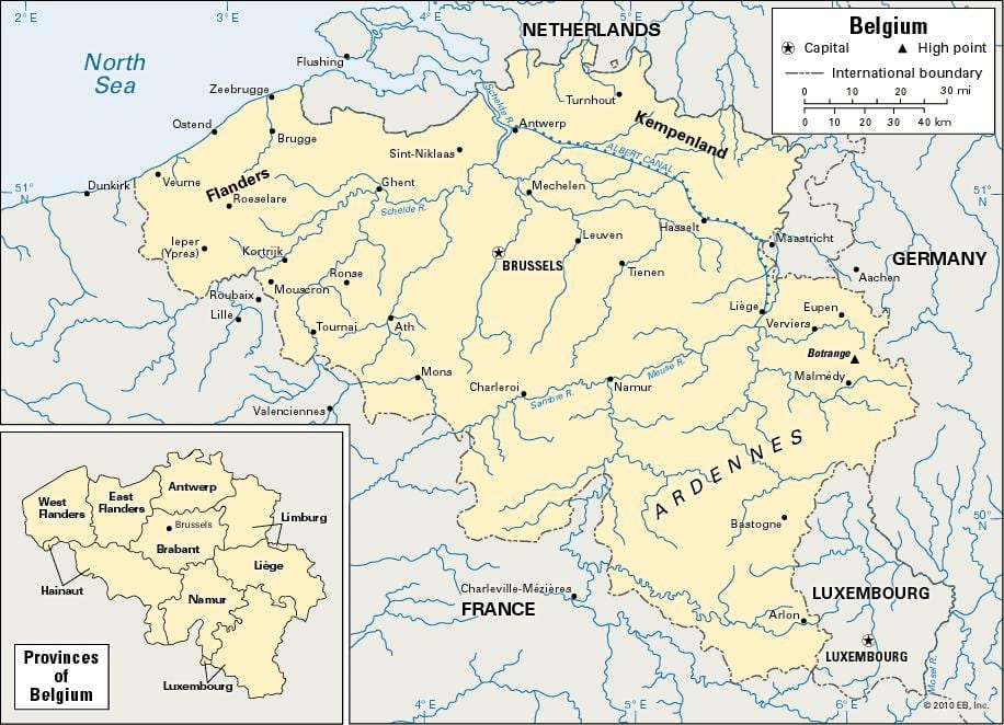 kaart van België en de omringende landen