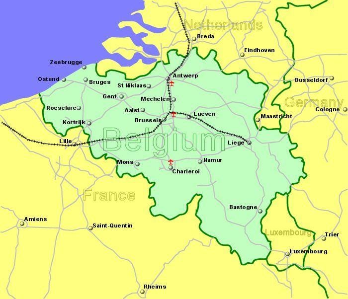 luchthavens in België kaart bekijken
